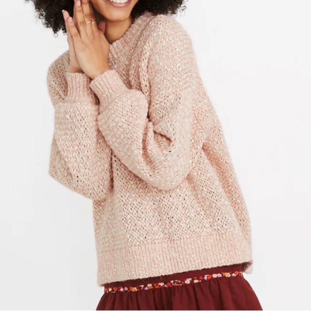 Madewell Baez Pullover Open Knit Sweater Marled Blush Pink Size XL